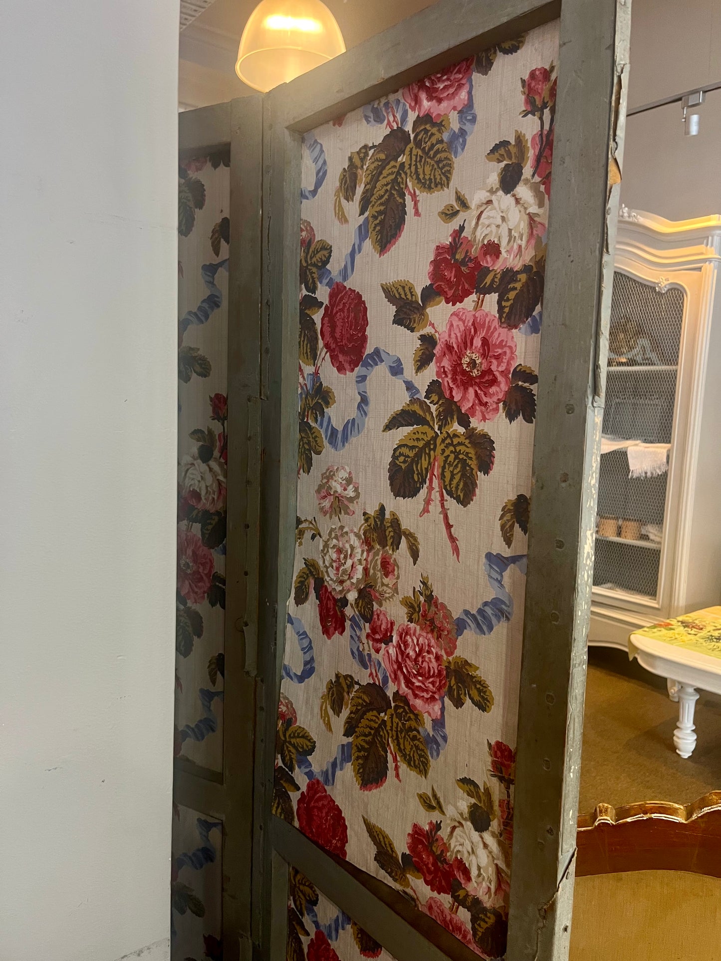 French Vintage- Four-Panel Floral Room Divider
