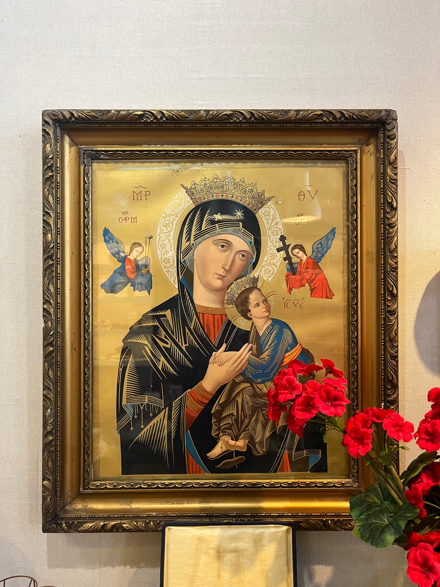 fa875 Framed Gold Madonna French vintage print