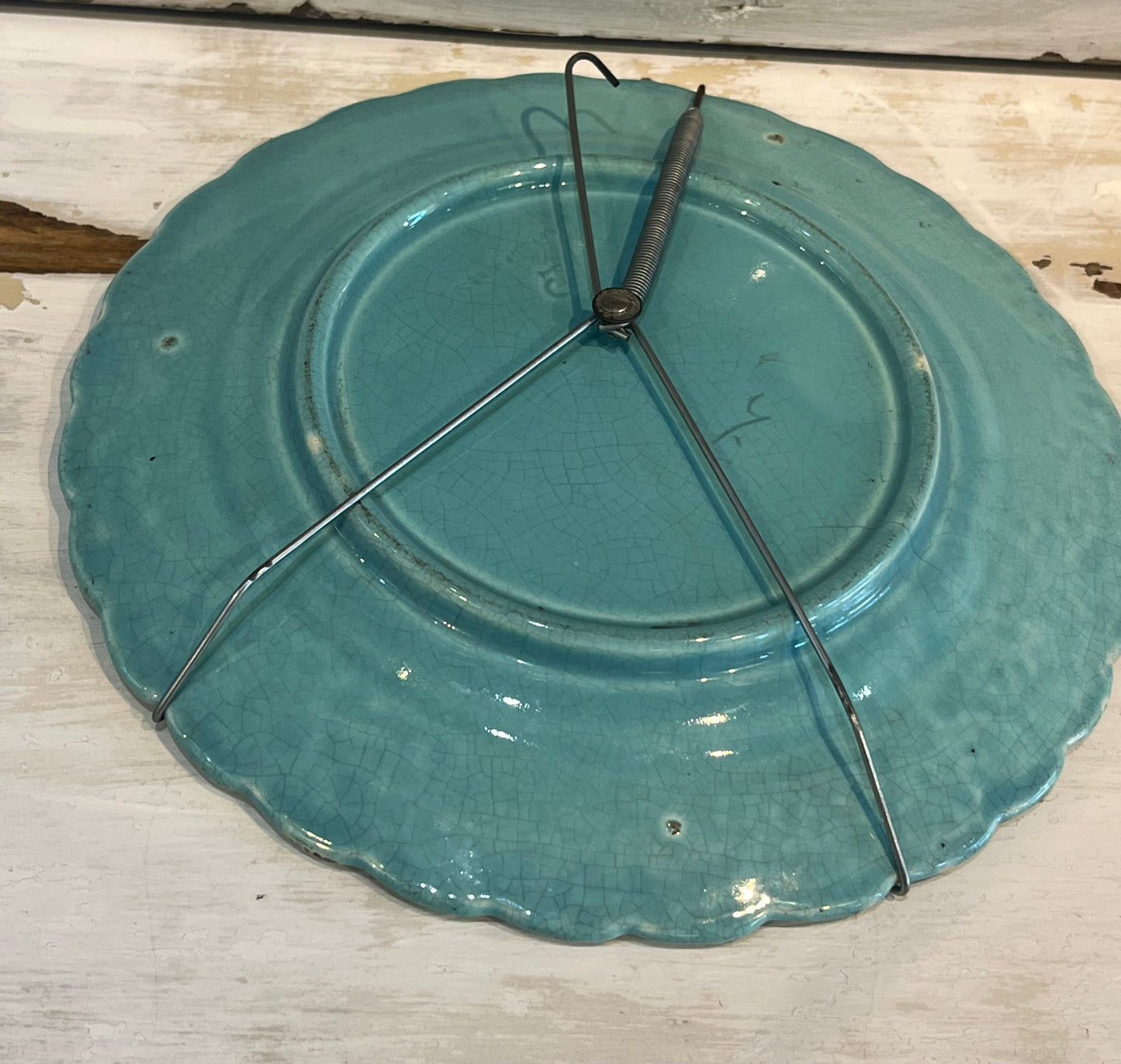 French antique majolica plate adorned with birds and cheeries