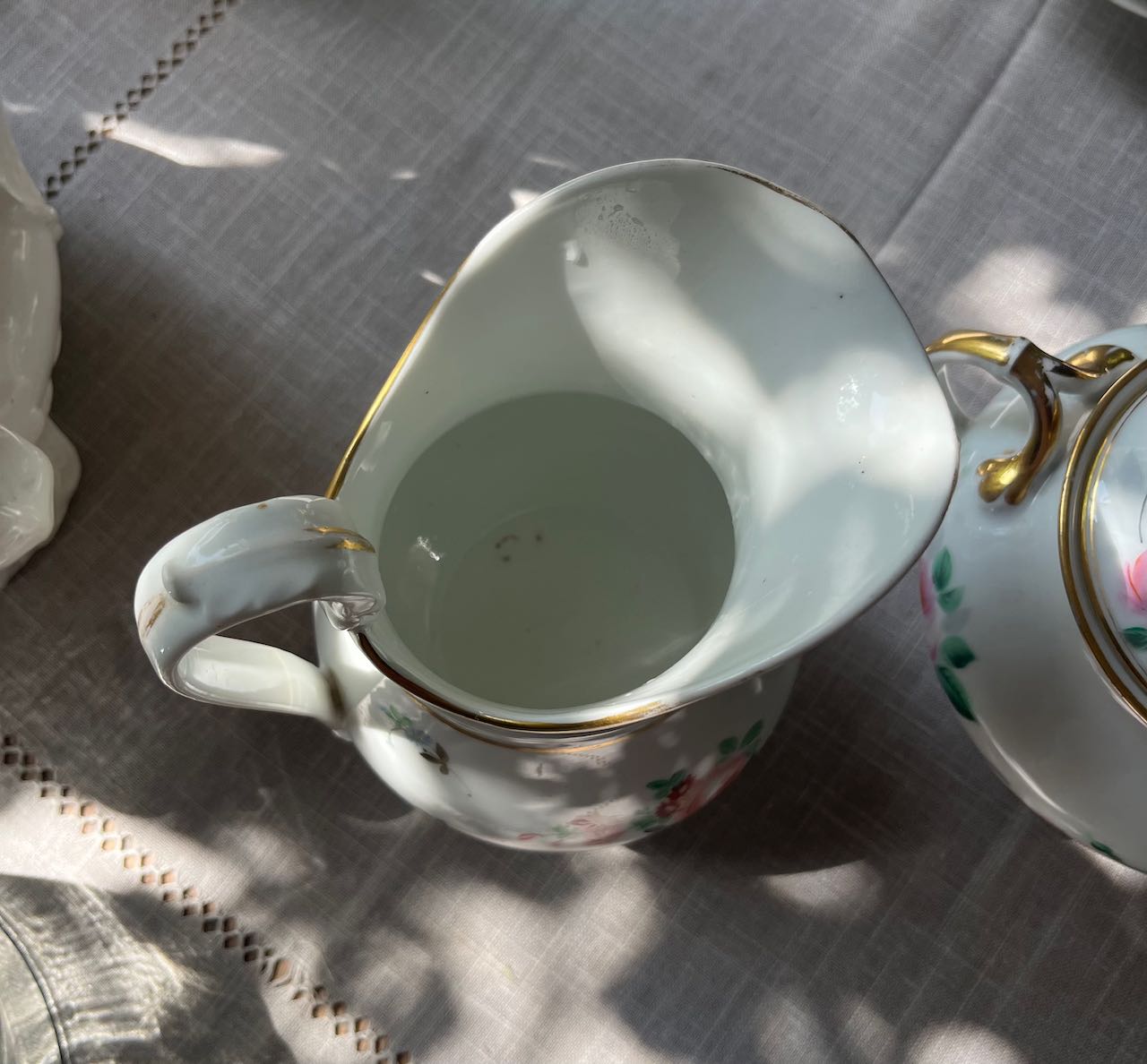 fa675 Set of 2 french antique porcelaine floral handpainted, sugar, jug