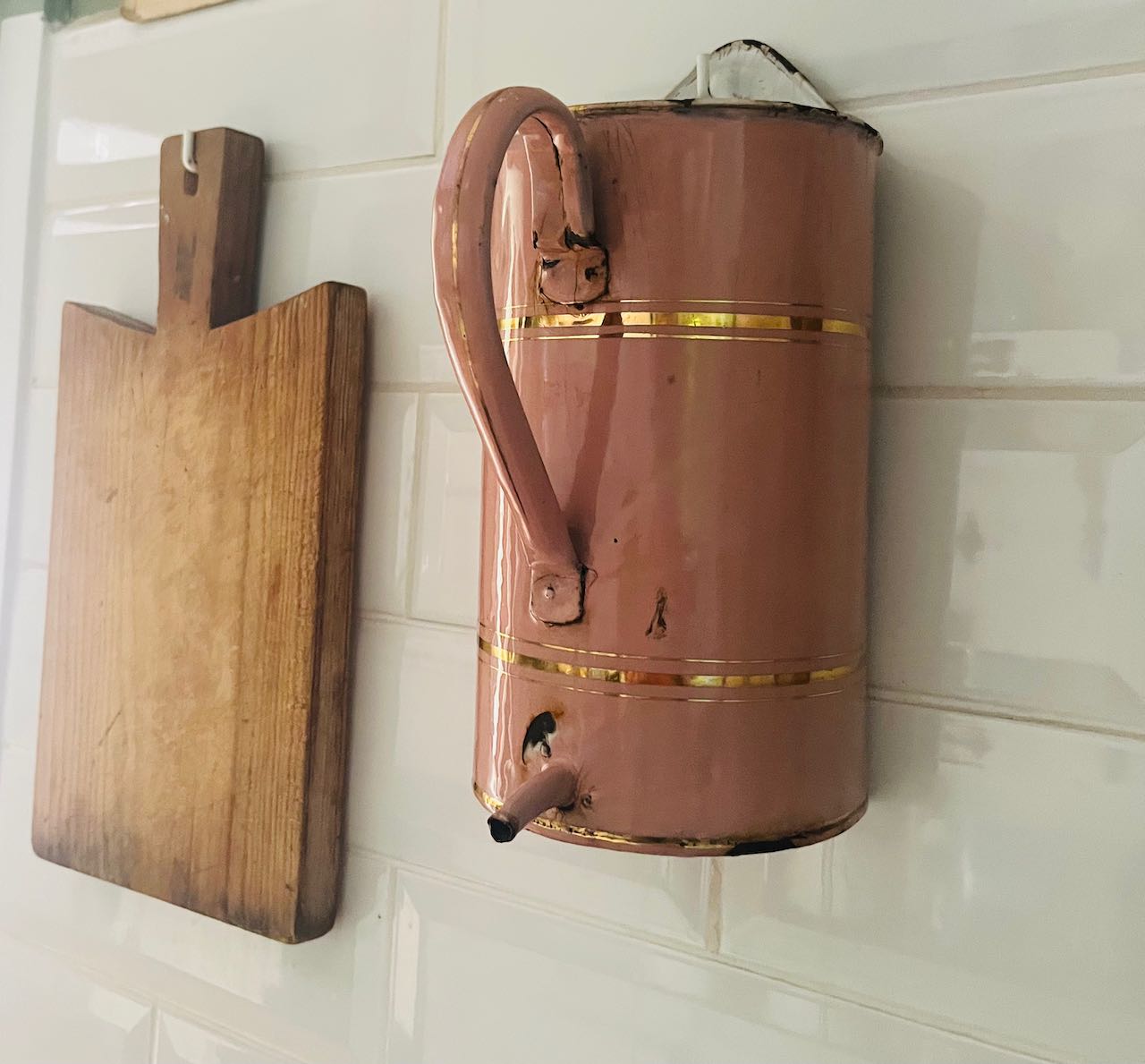 fa849 Pink and gold French wall planter, upcycled