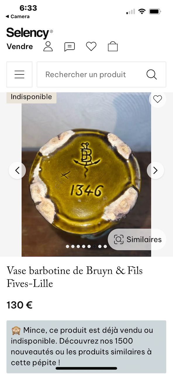 fa844 1920's perfect condition French vase from Gustave de bruyn