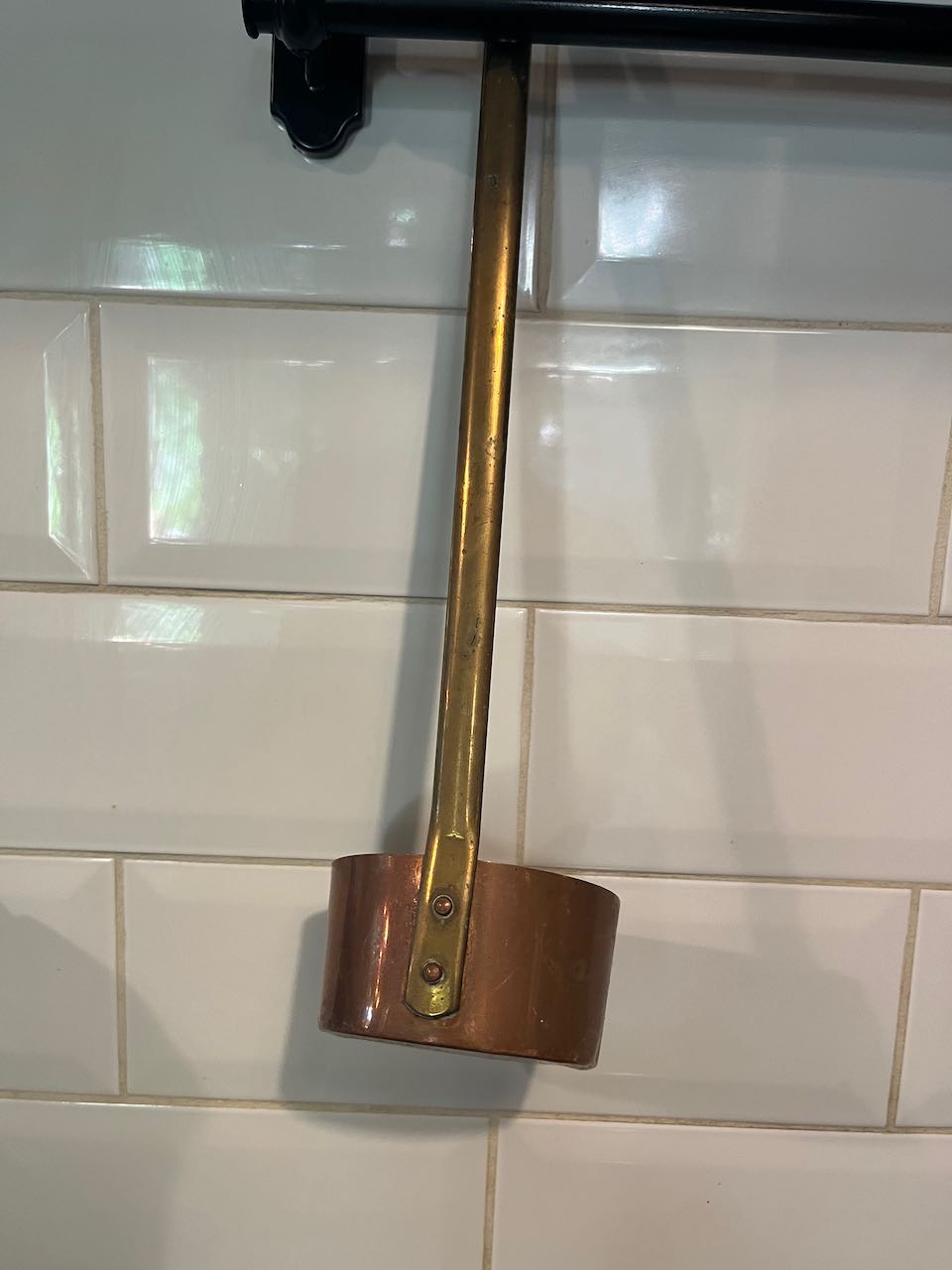 fa850 lovely brass and copper French long handled pot ladle