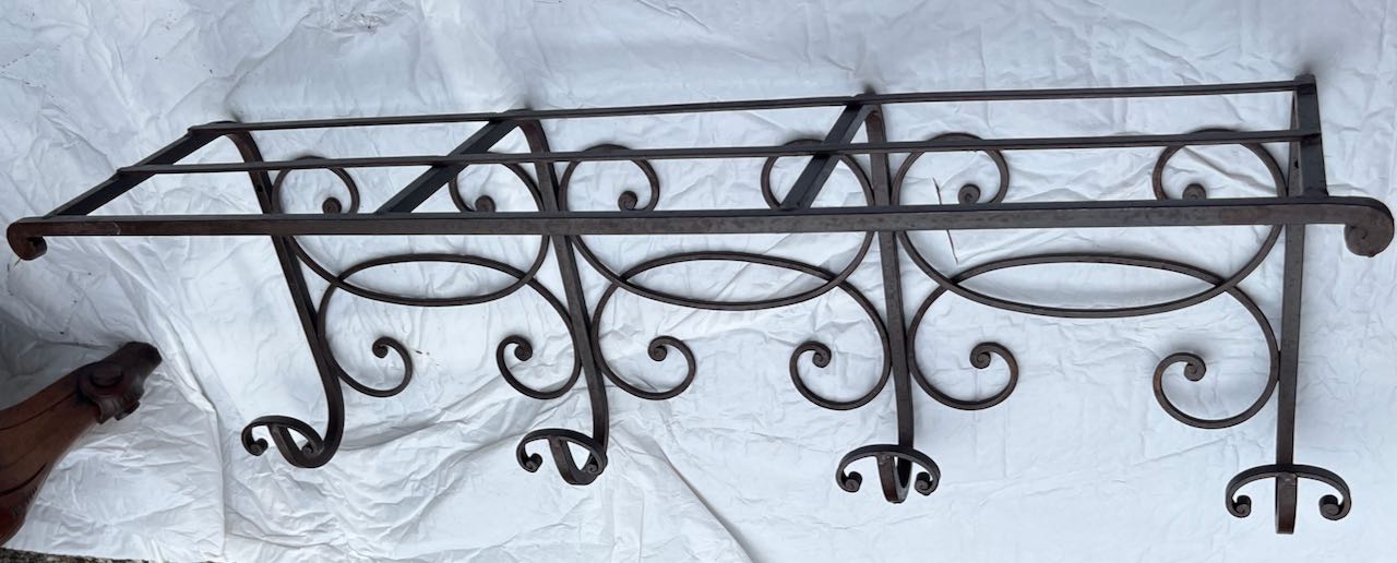 fa859 Sturdy French antique metal wall rack