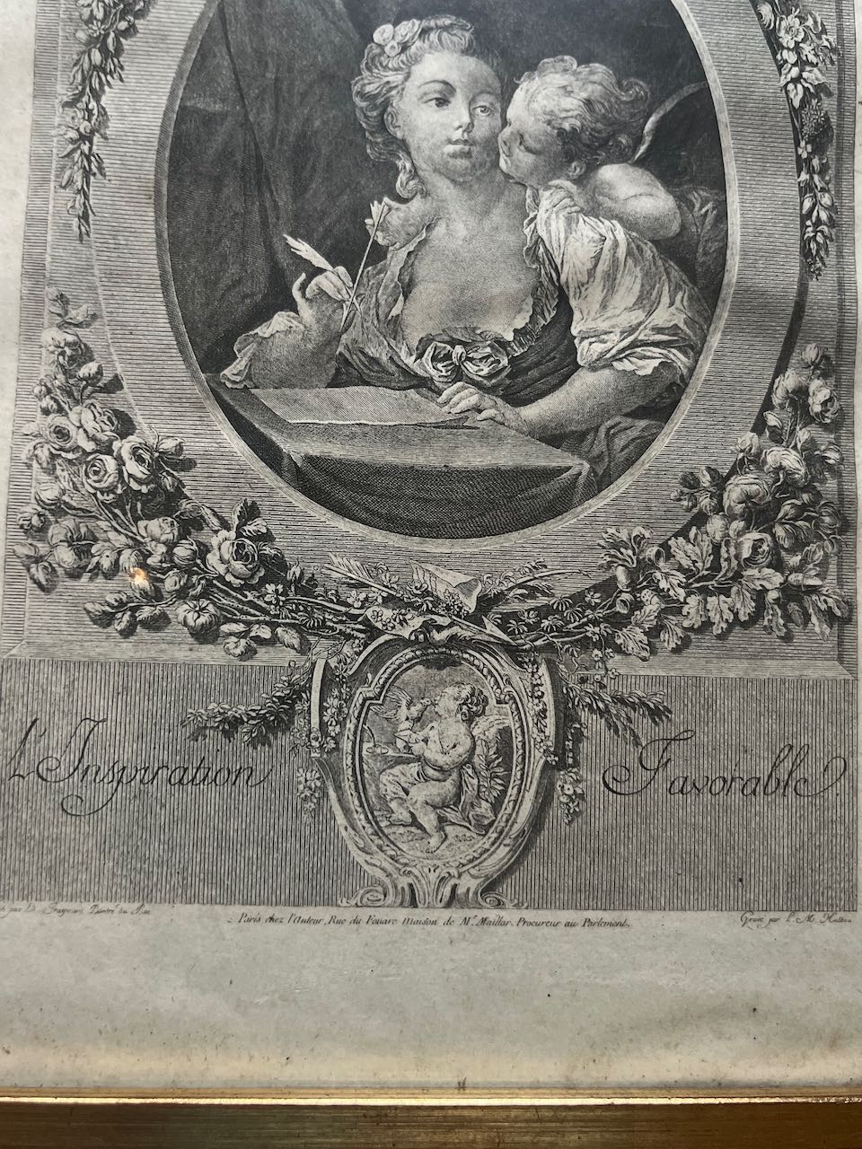 fa887 Gold framed antique french print, 2 available ( each)