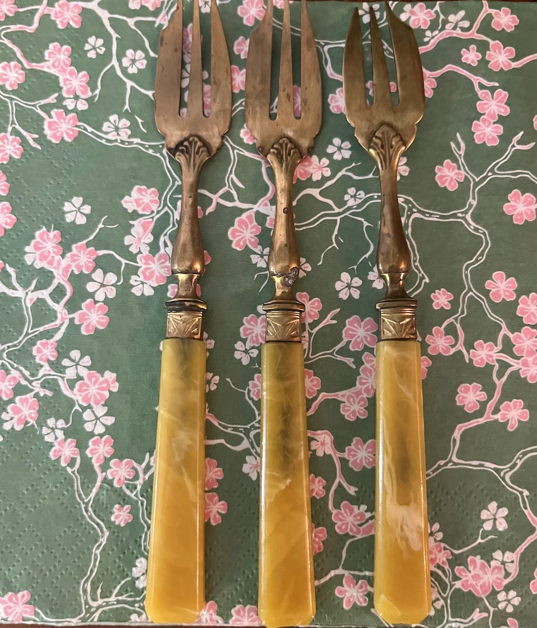 fa974 Brass and resin dessert fork, (have 10) Each