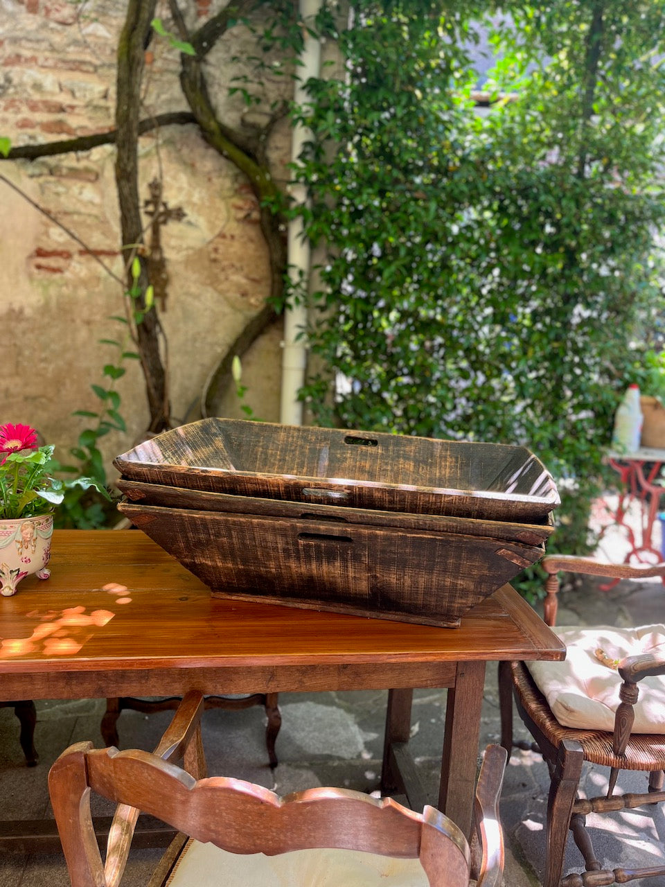 fa4775 French wooden antique grain feeders