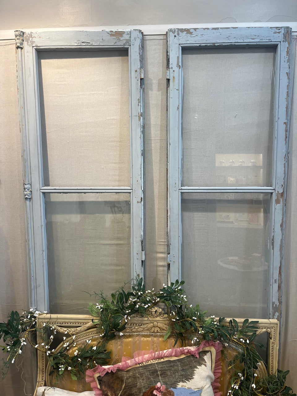 fa862 Pair of French antique doors with ornate cremone