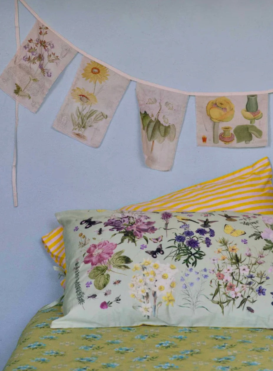 Beautiful Organic printed pair of pillowslips,( Busy Garden ) reversible