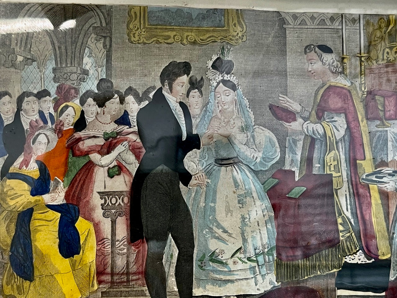 fa4947 Framed French antique Lithograph, hand coloured