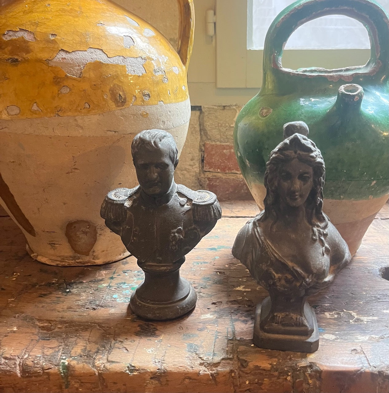 fa505 Small French vintage metal bust of Napoleon