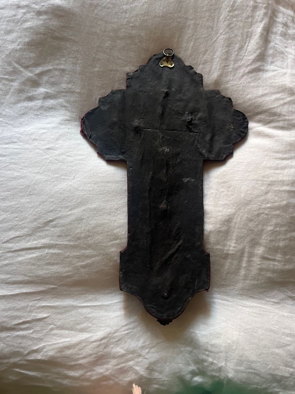 fa536 Large wooden wall cross, french vintage