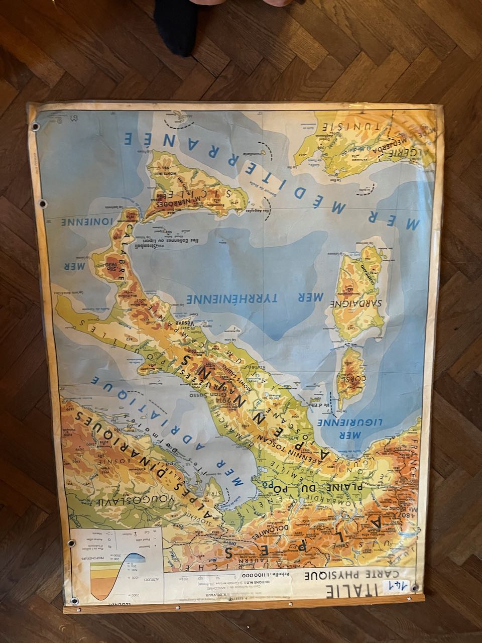fa4524 Vintage double sided large Map of Italy.