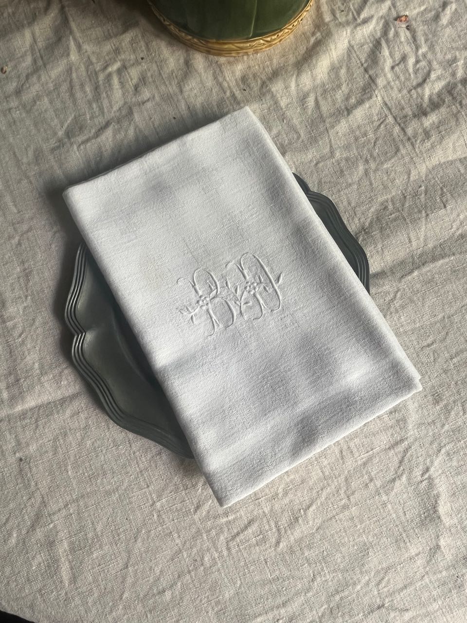 fa575 scalloped edged french vintage pewter plate