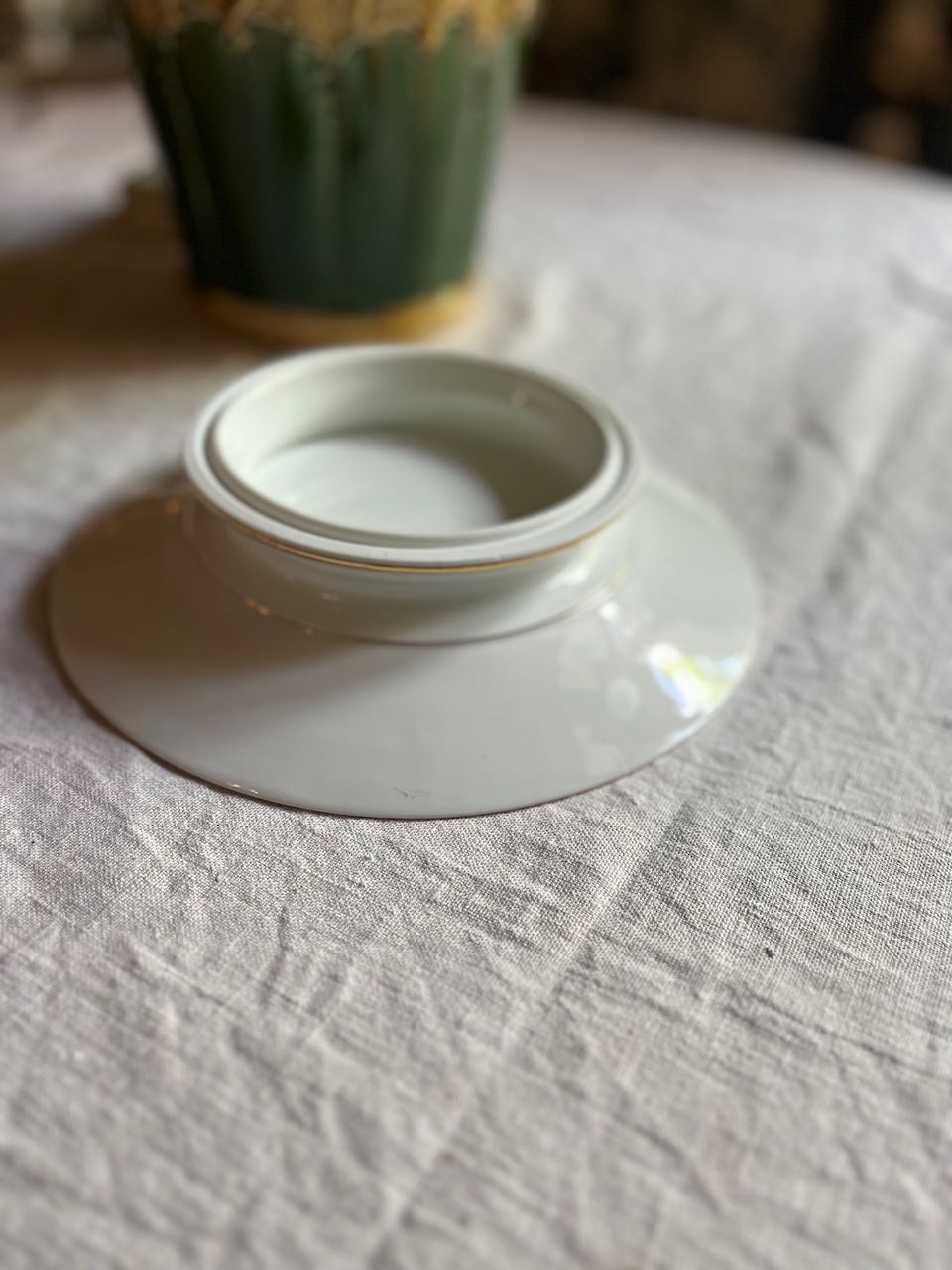 fa655 French Limoge footed serving dish with monogram