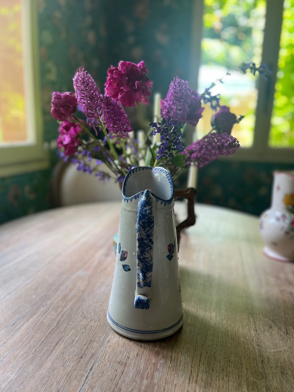 fa696 French handpainted jug/vase