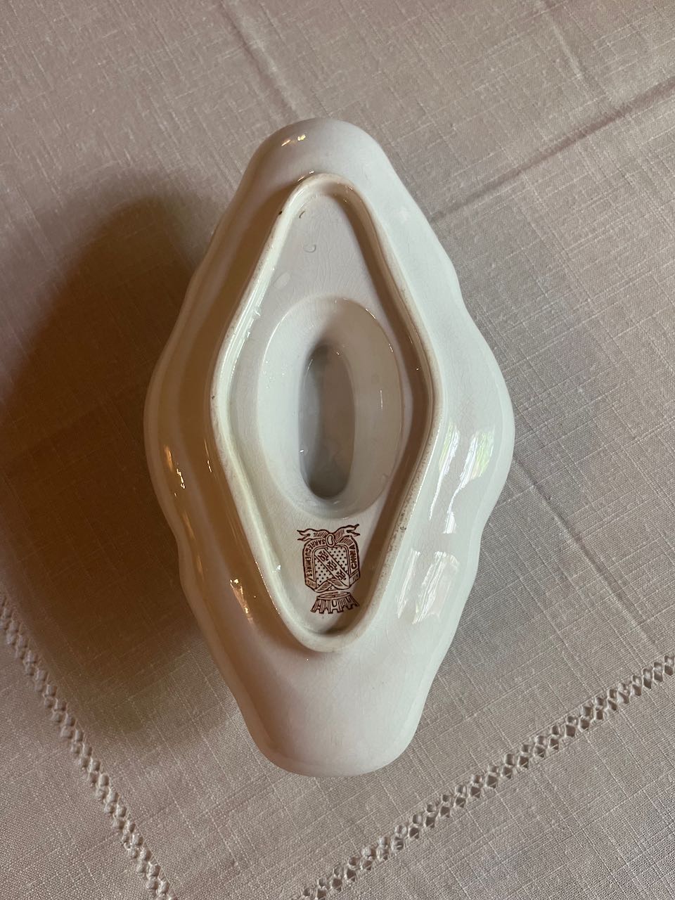 fa632 small white French antique oval porcelaine bowl with drip plate