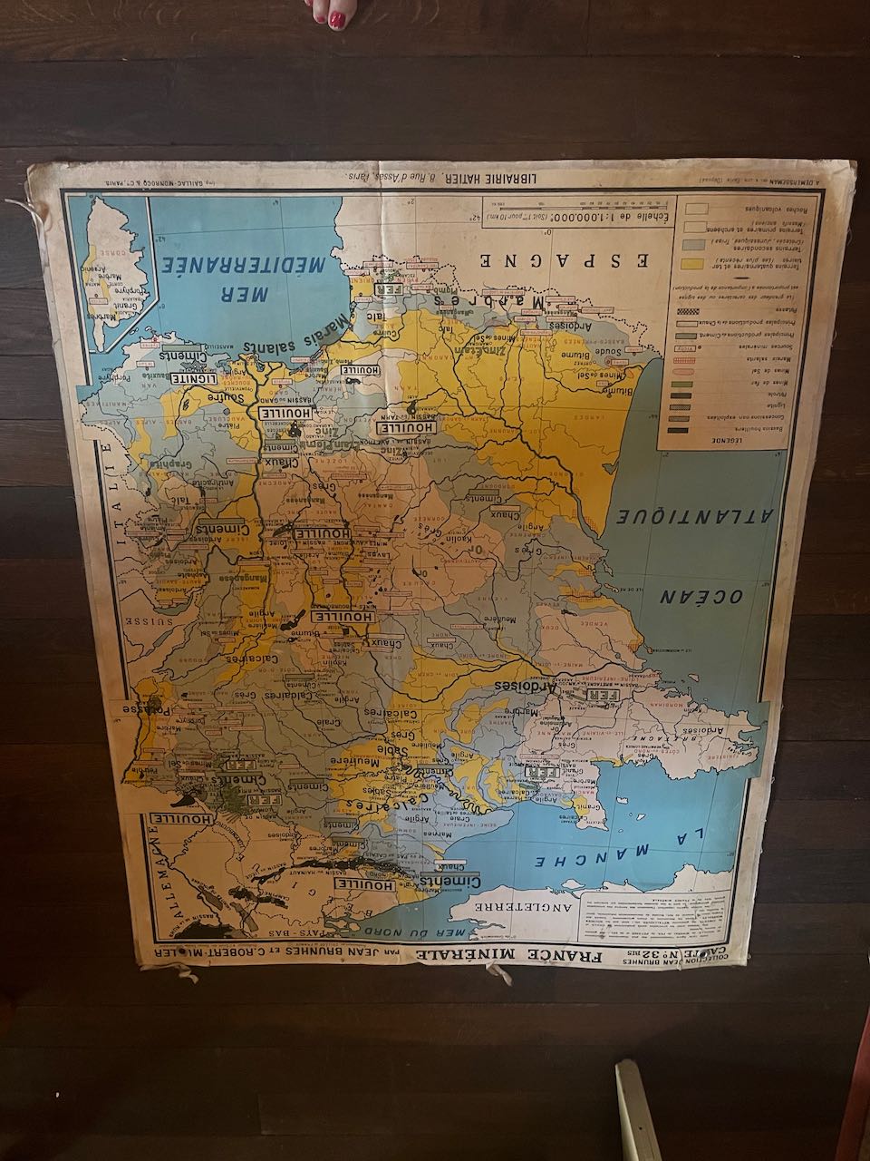 fa700 Large school map, french vintage of Bordeaux, 2 sided