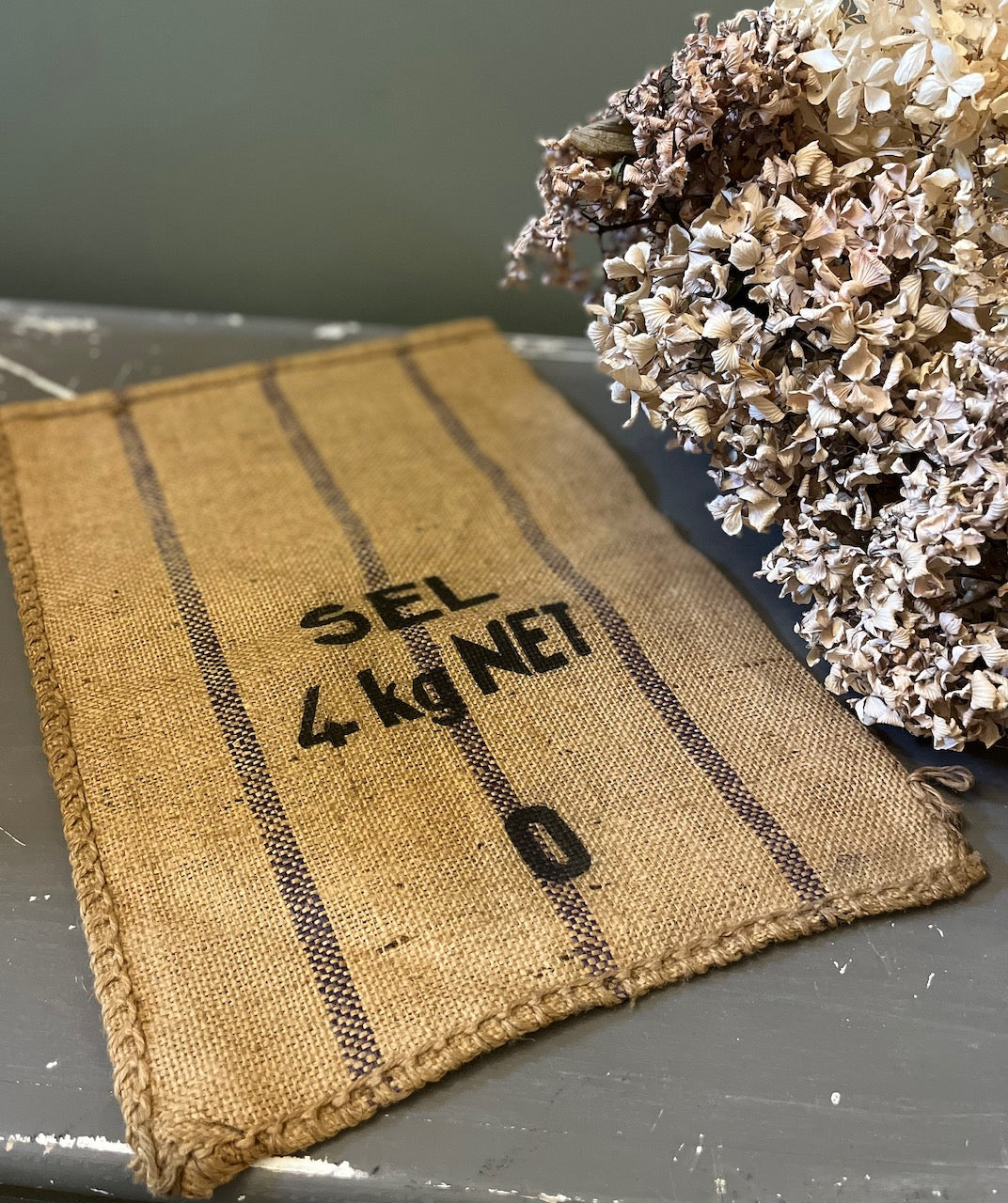 fa4548 Vintage french military sack, sel (salt)