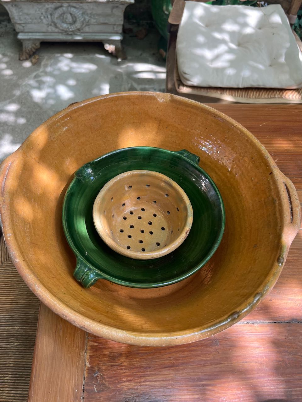 fa720 Terracotta french antique cheese strainer, small