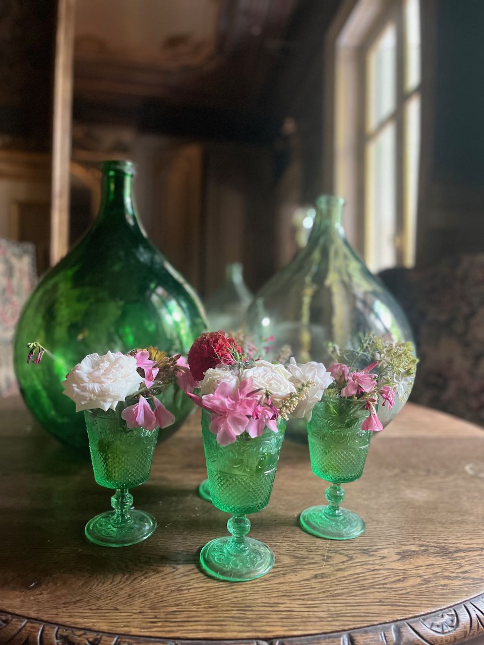 fa619 Green Antique French Demijean ( wine carrier)