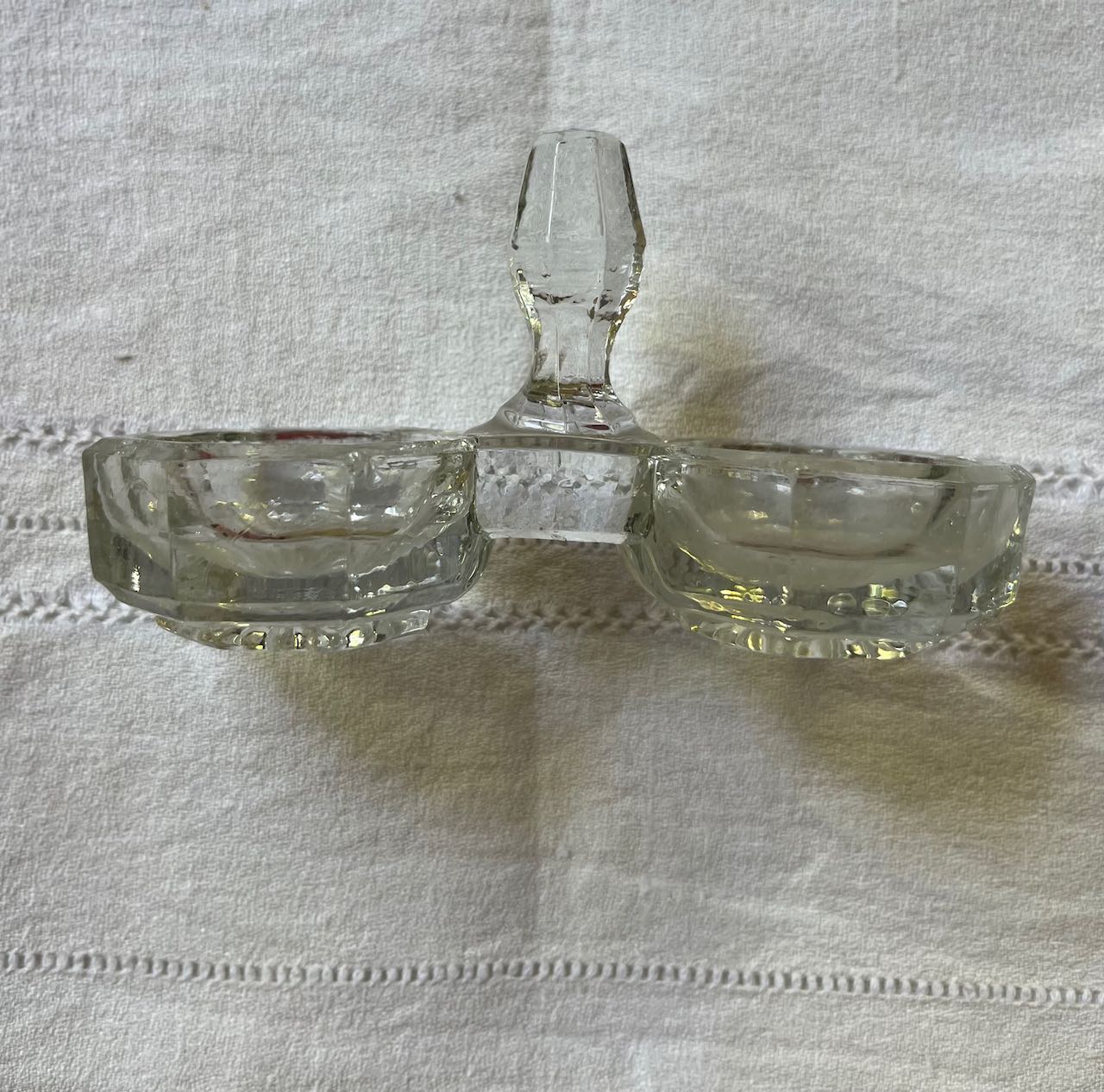 fa776 French vintage glass salt and pepper holder