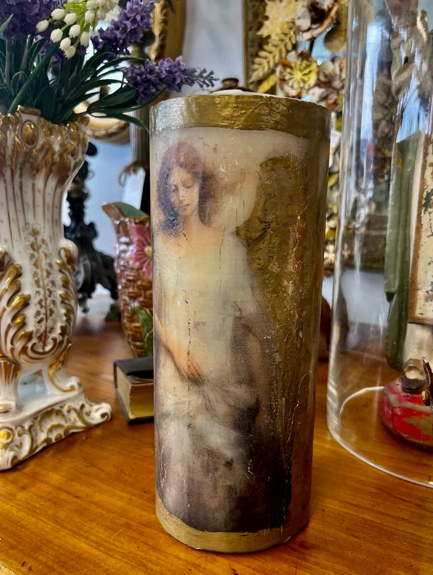 T14 Large Candle with a beautiful wax image of a golden angel