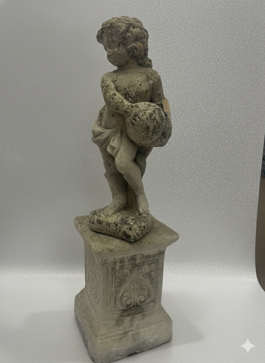Grand French antique cherub on stand.