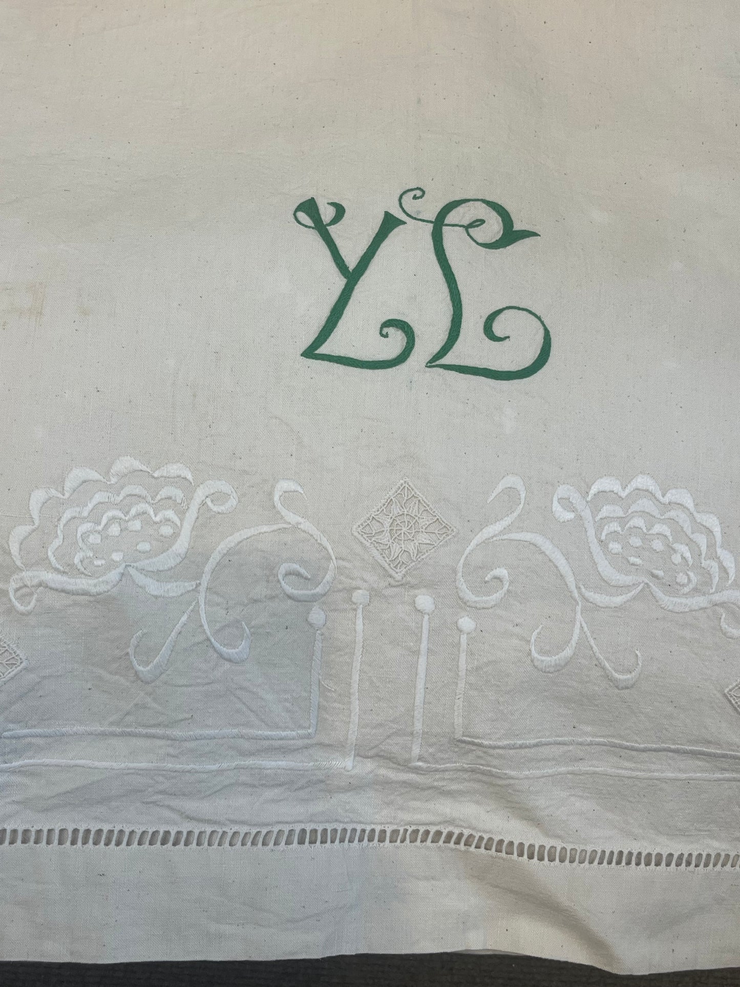 French antique monogram and hand embroidered sheet (cotton)