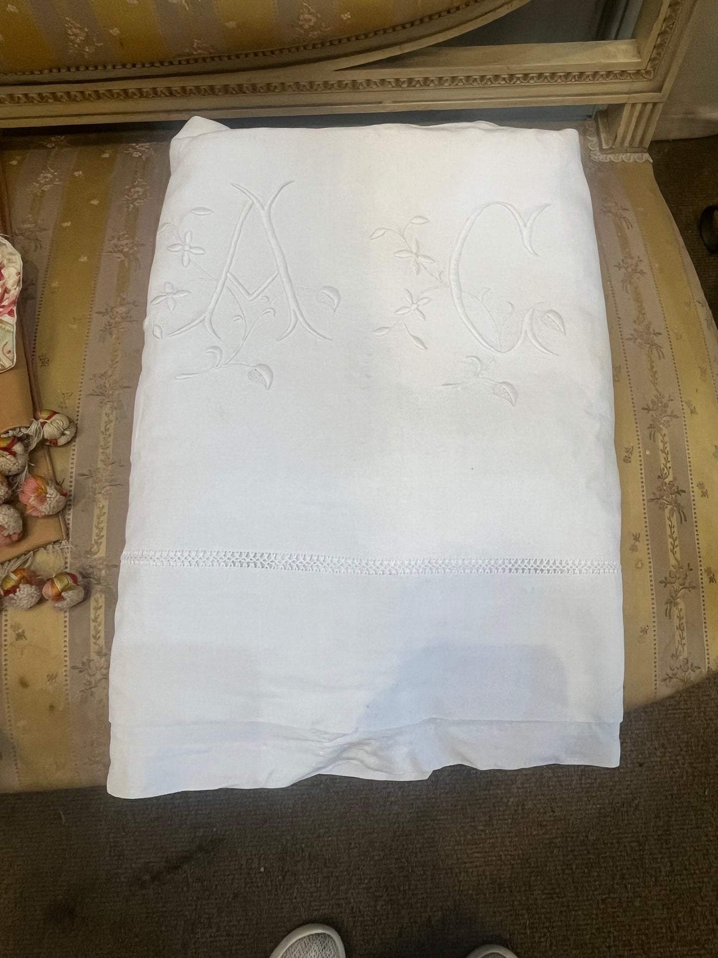 French antique monogram and hand embroidered sheet (linen)