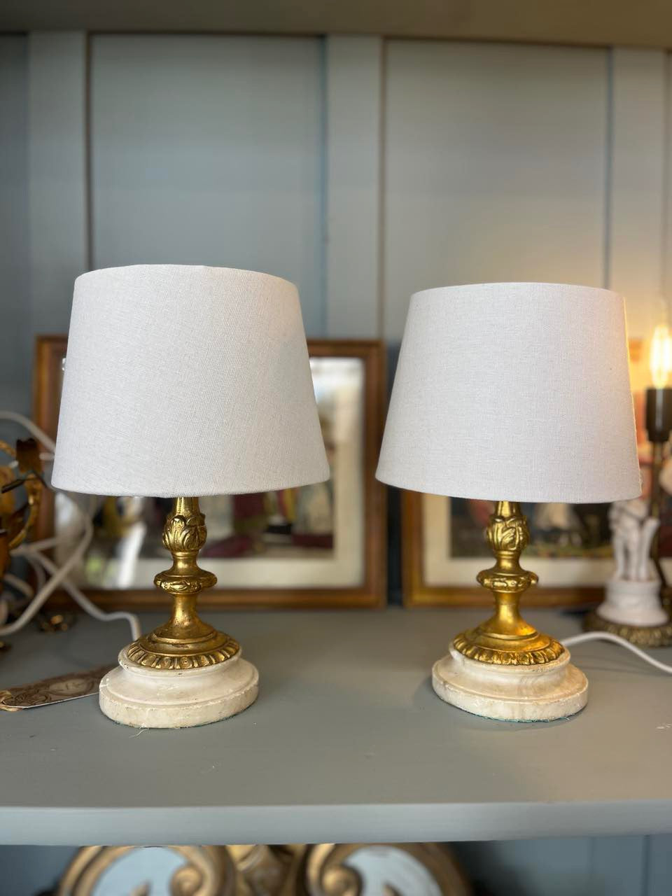 fa4424 Pair , French antique lampstand and shade