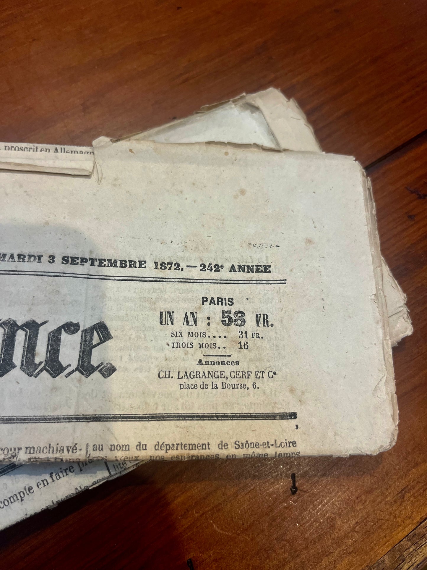 fa784 French antique Paris 1872 Newspaper