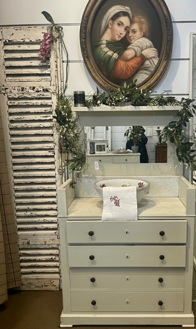 fa4521 Marble topped French antique  Commode with hood