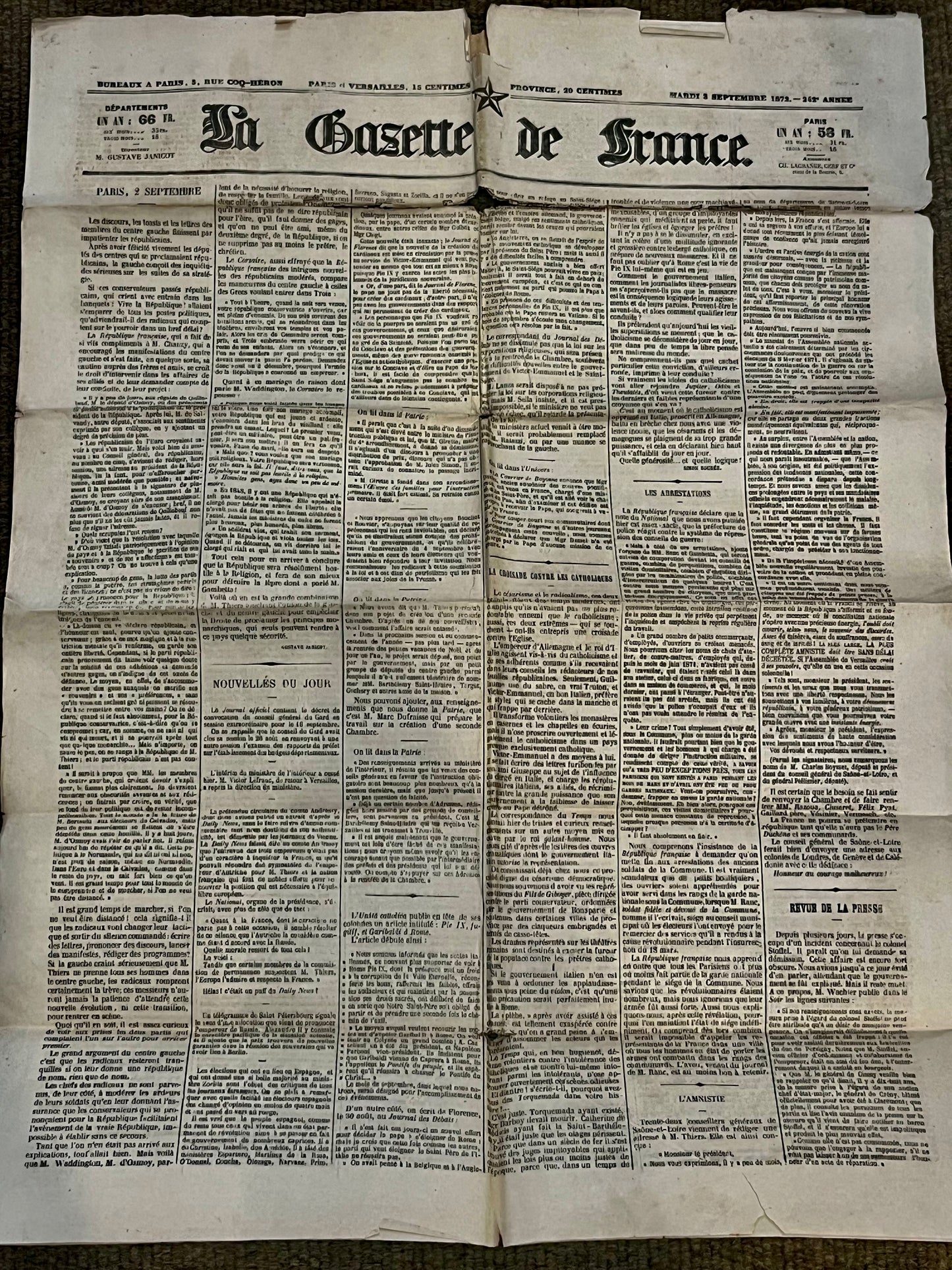 fa784 French antique Paris 1872 Newspaper