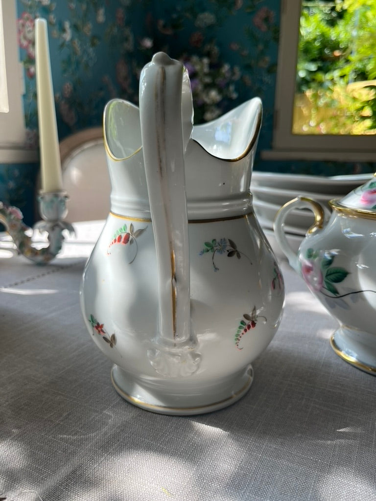 fa675 Set of 2 french antique porcelaine floral handpainted, sugar, jug