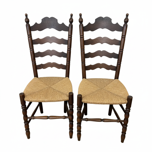 fa863 French antique ladder back chairs, set of 4