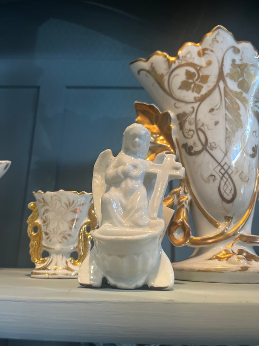 fa570 small French antique porcelain angel font