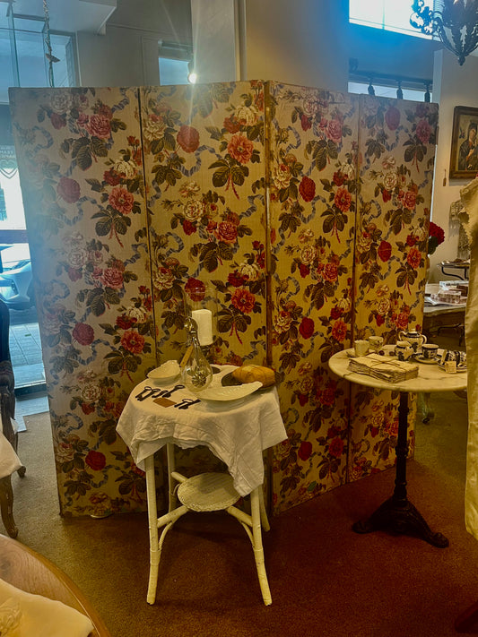 French Vintage- Four-Panel Floral Room Divider