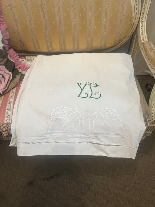 French antique monogram and hand embroidered sheet (cotton)
