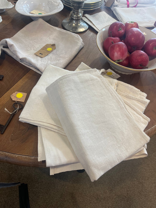 fa995 French vintage thick plain linen  tea towel