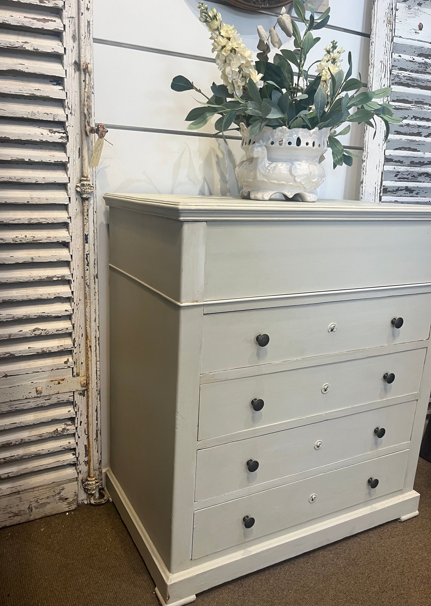 fa4521 Marble topped French antique  Commode with hood