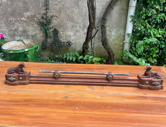 fa593 French antique Fireguard with 2 Ornamental dogs