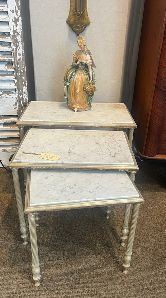 fa888 Nest of marble and metal french vintage side tables