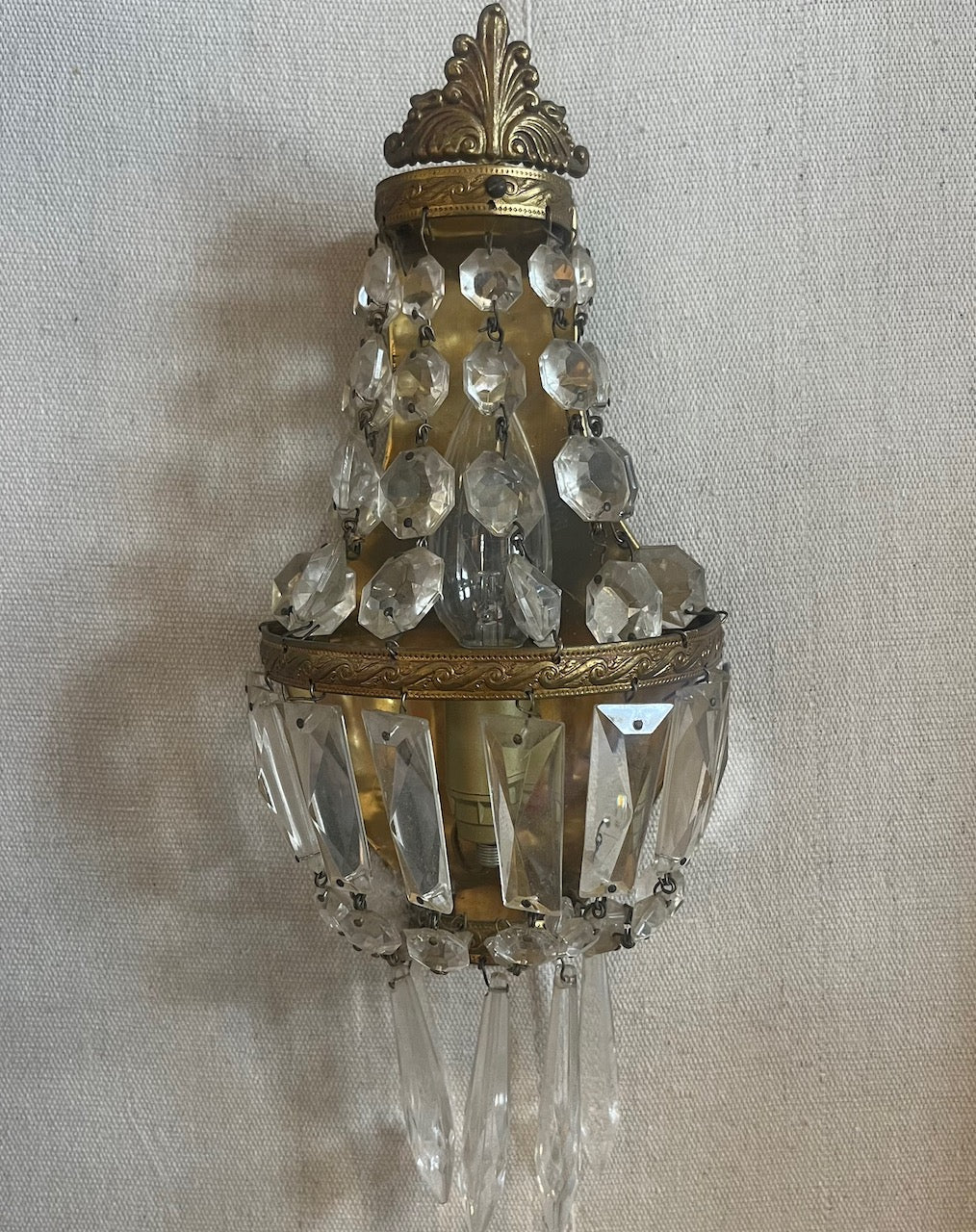 Fa983 Little Gold and glass drop Vintage french sconces.Pair