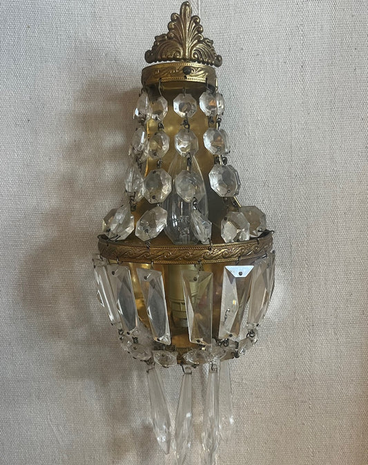 Fa983 Little Gold and glass drop Vintage french sconces.Pair