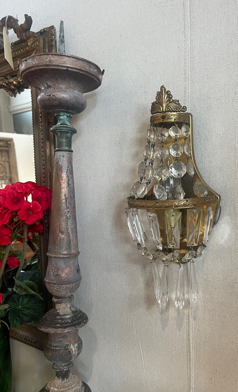 Fa983 Little Gold and glass drop Vintage french sconces.Pair
