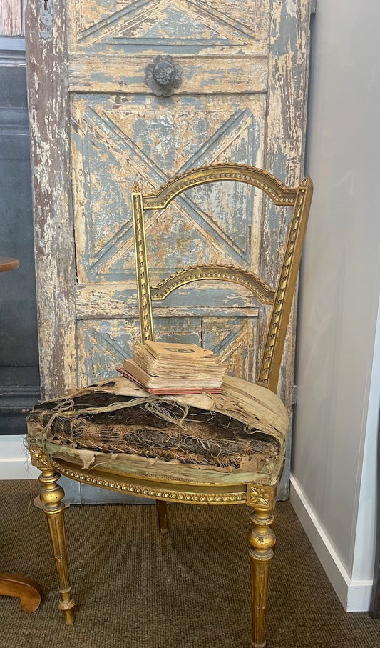 fa832 French antique slipper chair ( in disrepair)