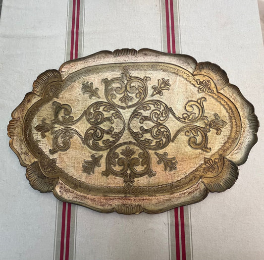 fa647 Italian vintage  gold tray, resin