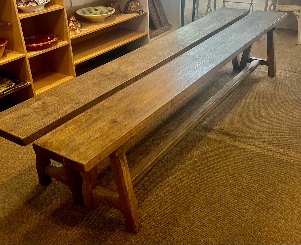 (Pair) Vintage French oak Bench seats