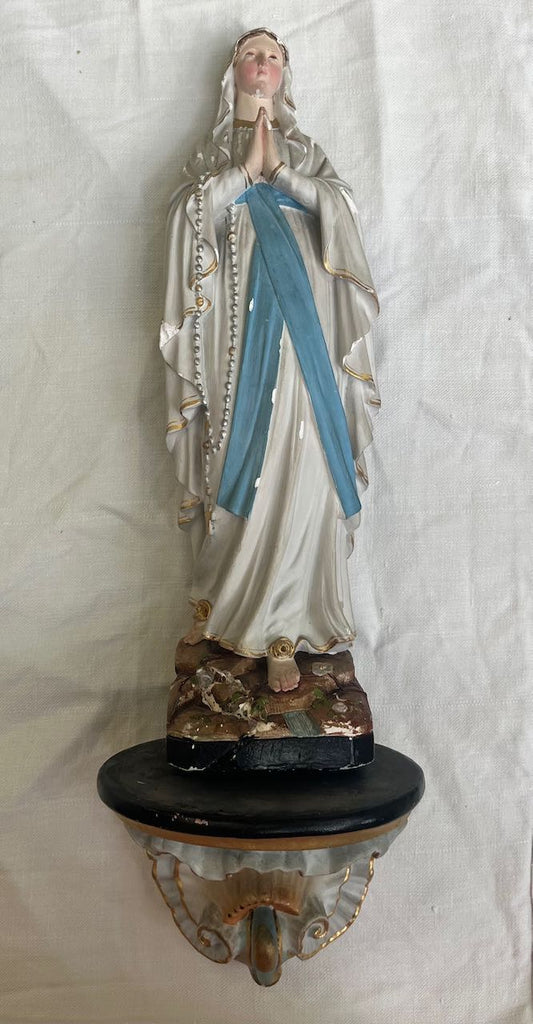 fa687 Large beautiful plaster statue of madonna ,with plinth. French